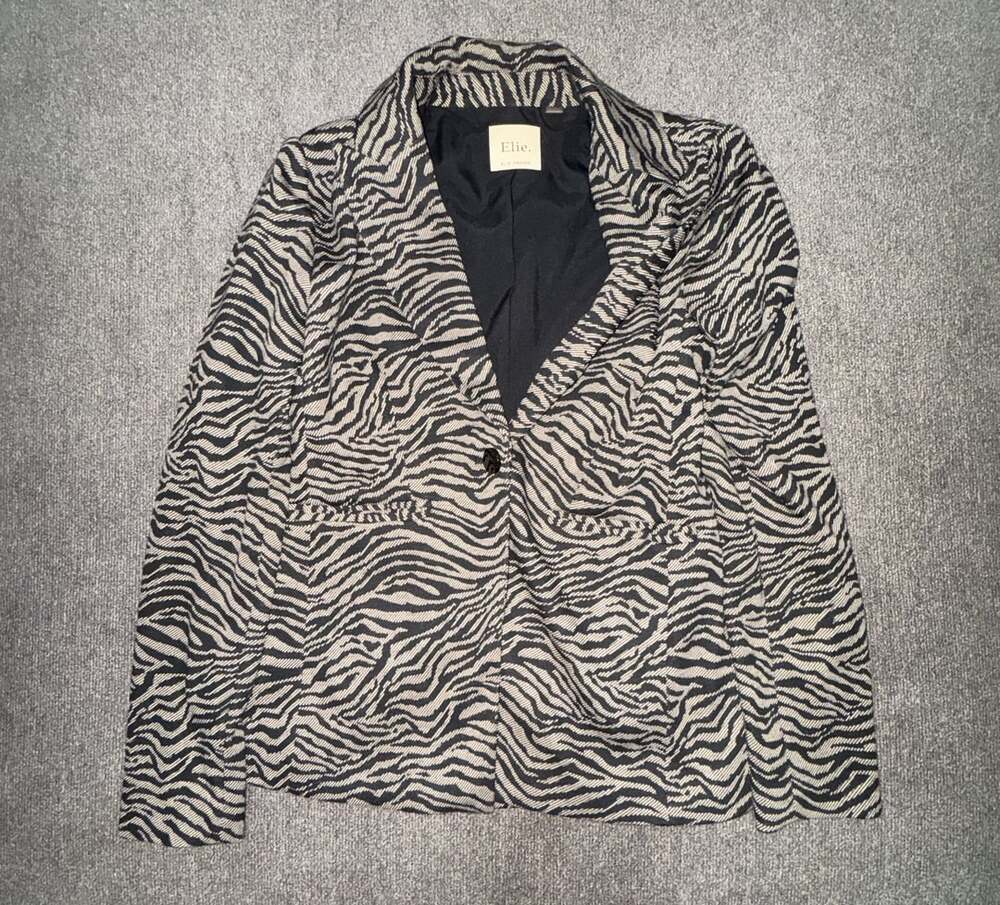 Elie Tahari Black and White Zebra Print One-Button Blazer Jacket Size 4